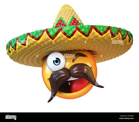 Mexican emoji isolated on white background, emoticon with sombrero and mustache 3d rendering ...