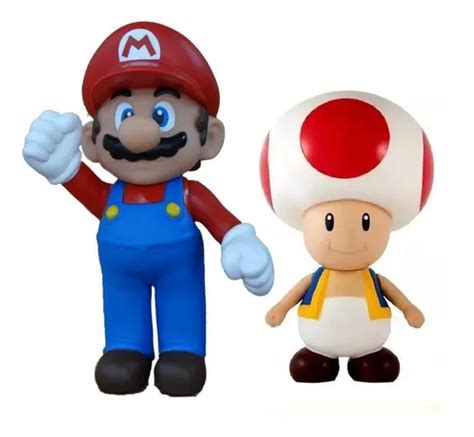 Kit 2 Bonecos Grandes Super Mario E Toad 23cm Coleção Parcelamento