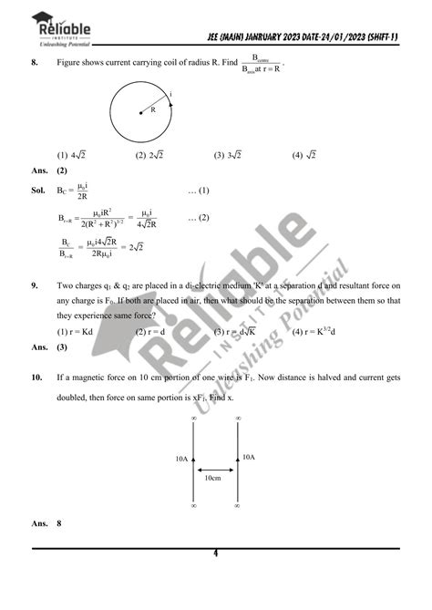 Jee Main 2023 January 24 Shift 1 Physics Paper With Solution Reliable