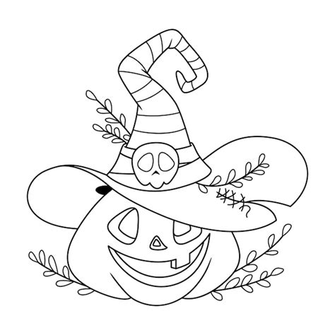 Ilustración de calabaza con sombrero de bruja para halloween para