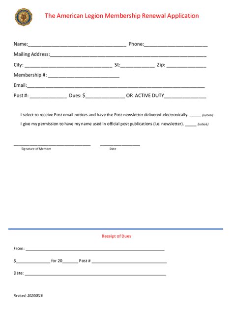 Fillable Online The American Legion Membership Renewal Application Fax