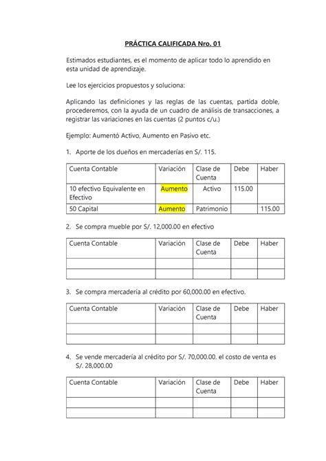 Práctica Calificada Nro 01 1 PRCTICA CALIFICADA Nro 01 Estimados