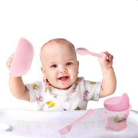 Kit Alimenta O Infantil Papinha Beb Talheres Copo Tigela Cor Rosa