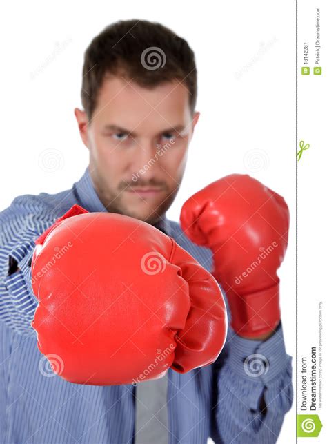 Hombre De Negocios Caucásico Joven Guantes De Boxeo Imagen de archivo