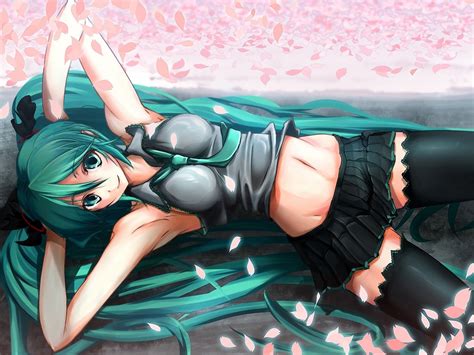 Stockings Lying Down Twintails Skirt Black Stockings Hatsune Miku