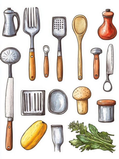 Kitchen Utensil Set Hand Drawn Illustration Premium Ai Generated Image