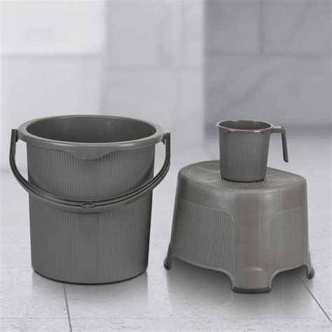 Polyset Magnite Bathroom Set Grey 25 Litres Bucket 15 Litres Mug