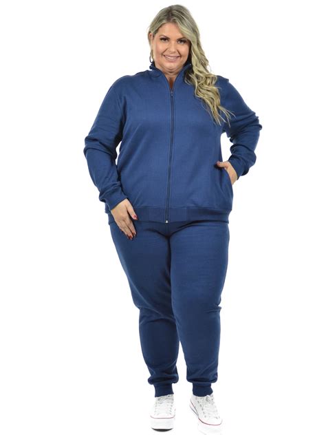 Conjunto moletom flanelado plus size jaqueta e calça punho feminino