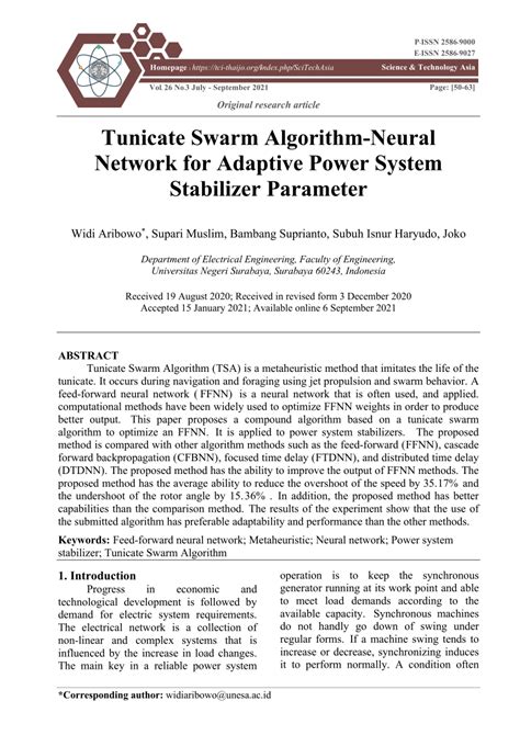 PDF Tunicate Swarm Algorithm Neural Network For Adaptive Power System