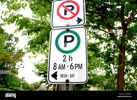 Parking restriction signs in the Canadian city of London, Ontario in ...