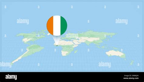 Location Of Ivory Coast On The World Map Marked With Ivory Coast Flag