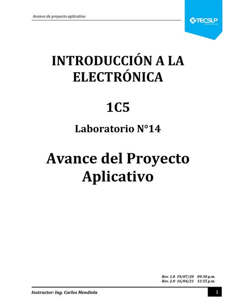 L14 L14 INTRODUCCIN A LA ELECTRNICA 1C Laboratorio N Avance Del