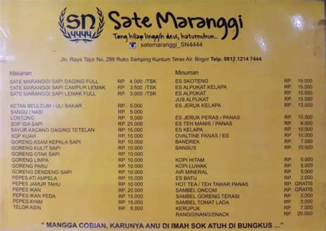 Menu At Sate Maranggi Sn Restaurant Bogor