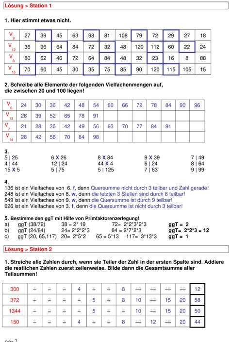 Übungsblatt Zu Teiler Und Vielfache