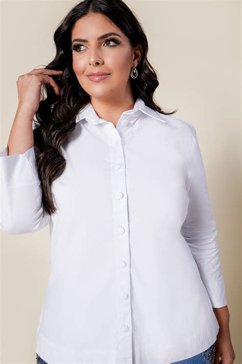 Camisa Plus Size Tricoline Branca Vk Moda Plus Size