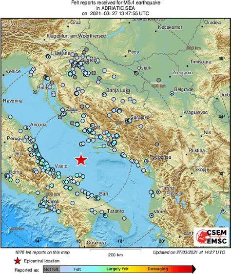 Sna An Zemljotres U Jadranskom Moru Osetio Se I U Dalmaciji Telegraf Rs
