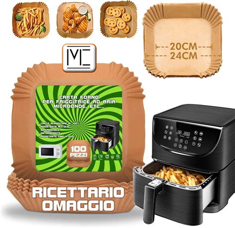 MC 100 Pz Carta Forno Per Friggitrice Ad Aria Antiaderente Quadrata