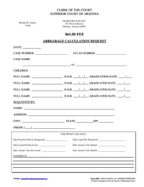 Fillable Online Clerkofcourt Maricopa Arrearage Calculation Request