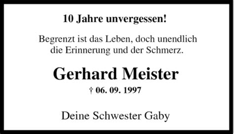 Traueranzeigen Von Gerhard Meister Trauer In Nrw De