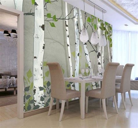 Oil Painting Abstract Birch Trees Wallpaper Wall Mural Hand Painted