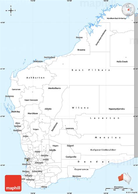 Gray Simple Map Of Western Australia