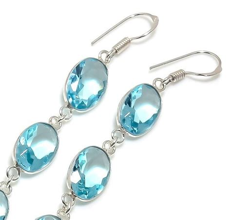 Swiss Blue Topaz Earring Dangle And Drop Earring Faceted Etsy