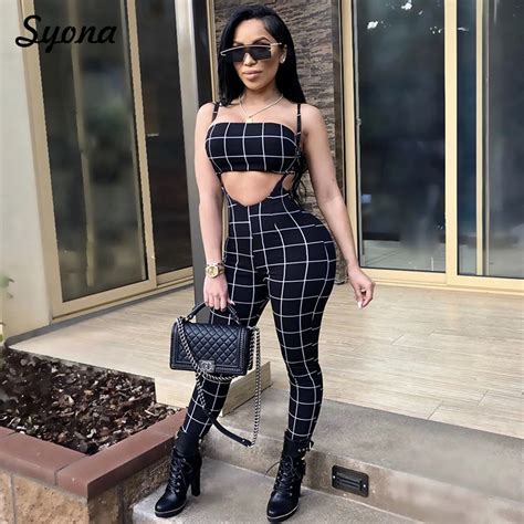 Casual Sexy Strap Two Piece Plaid Set Women Crop Top Strapless Club