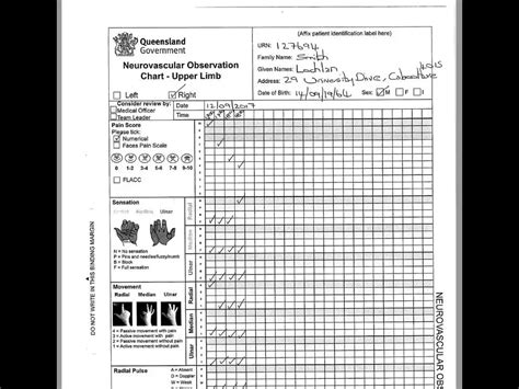 Neurovascular Observation Upper Chart