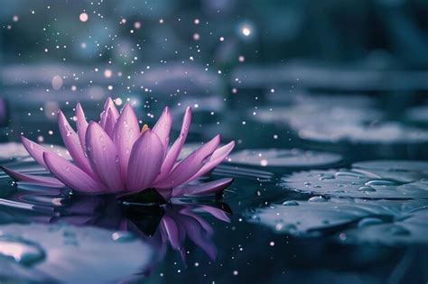 Premium Photo Beautiful Lotus Flowers On Water After Rain In Garden