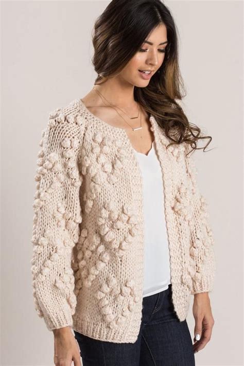 Heather Cream Pom Pom Chunky Knit Cardigan Chunky Knit Cardigan Cute