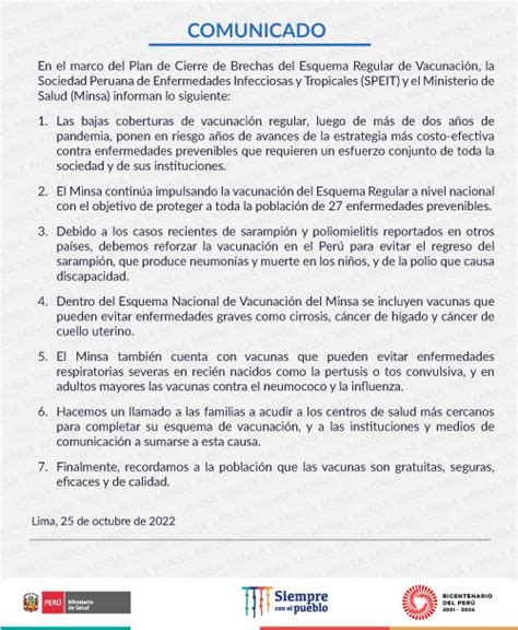 Ministerio De Salud On Twitter Comunicado El Minsa Informa A La