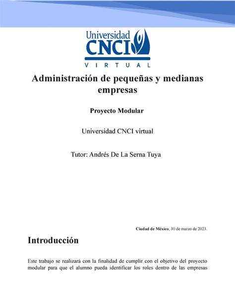 Proyecto Modular Prueba Administración de pequeñas y medianas