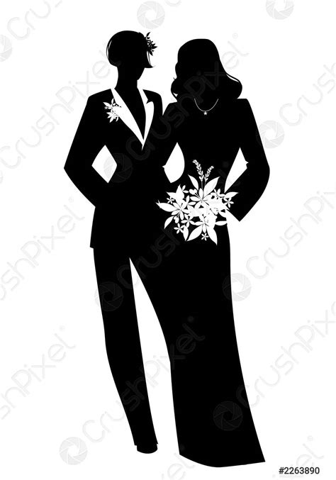 Queer Wedding Couple Of Newly Married Lesbian Brides Silhouettes Two