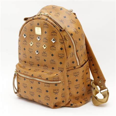 MCM Cognac Visetos Coated Canvas And Leather Mini Studded Stark Bebe