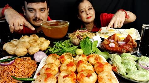 Spicy Red Chilli Panipuri Challenge Schezwan Noodles Momos Kebab