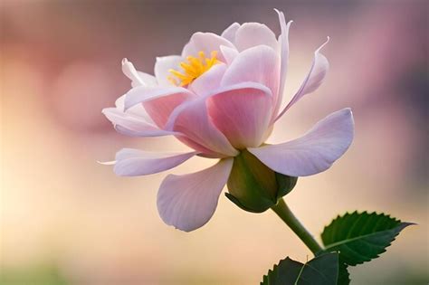 Premium Photo A Pink Flower With Yellow Stamens And A Yellow Center