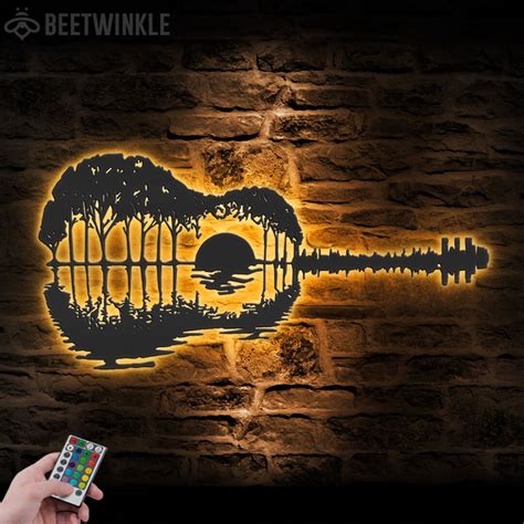 Sunset Guitar Player Metal Wall Art Led Light Guitarist Sign Home Decor