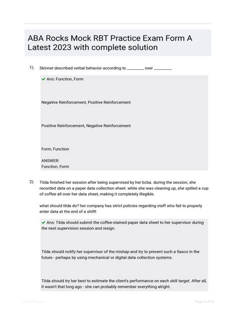 Aba Rocks Mock Rbt Practice Exam Form A Latest With Complete Solution