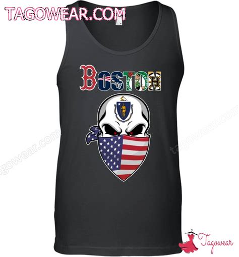 Boston Sport Skull Wearing American Flag Mask Shirt Tagowear