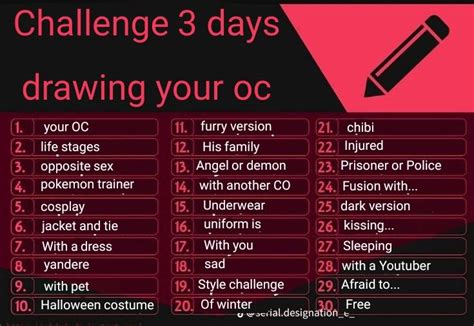 30 Days Drawing Your Oc D Art Style Challenge Drawing Challenge Creative Drawing Prompts