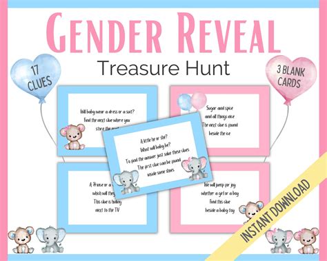 Gender Reveal Treasure Hunt Clues Gender Reveal Scavenger Etsy