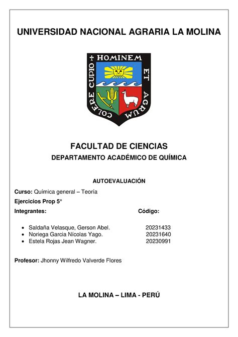 Qu Mica General Ejericicios Propuestos Universidad Nacional Agraria