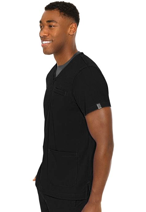 Medcouture Mens Three Pocket V Neck Top Black Central Uniforms