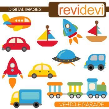 Cute Transportation Clip Art Cars Rockets Boats Vehicle Clipart