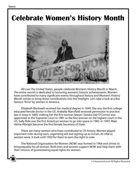 Women S History Month Activities Worksheets