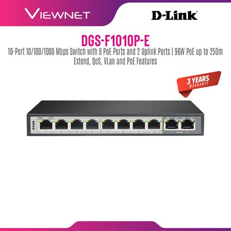 D Link DGS F1010P E 250M 10 Port 1000Mbps Switch With 8 PoE Ports And 2