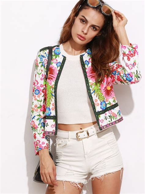 Multicolor Floral Print Collarless Open Front Blazer Floral Print Blazer Floral Print Jacket