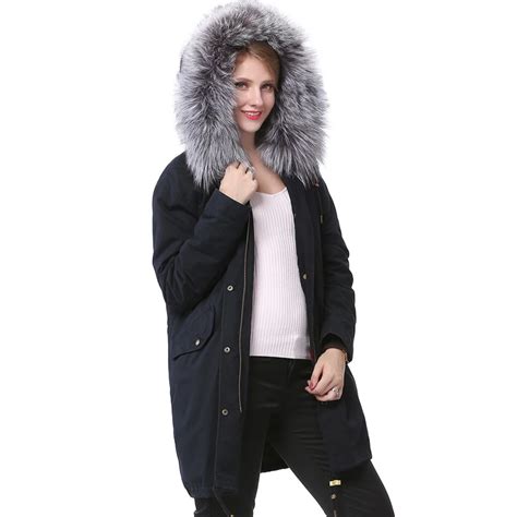 Valpeak Real Fur Hooded Parka Winter Fur Jacket Women Natural Genuine