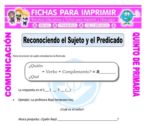 Ficha Ejercicios De Sujeto Y Predicado Para Primaria Para Quinto