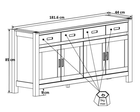 Buffet bahut 180 cm style nature chêne massif Luxor